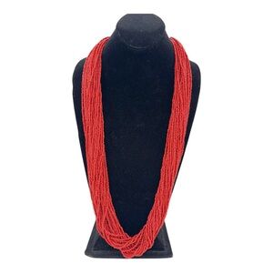 Vintage Native American 30-Strand Red Coral Seed Beaded Necklace